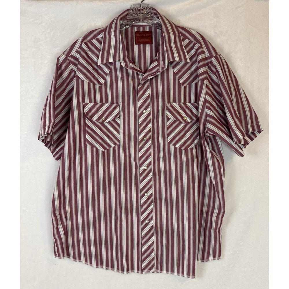 Rustler Western Snap Shirt XL Red‎ Stripe Cowboy Pearl Snap Short Sleeve